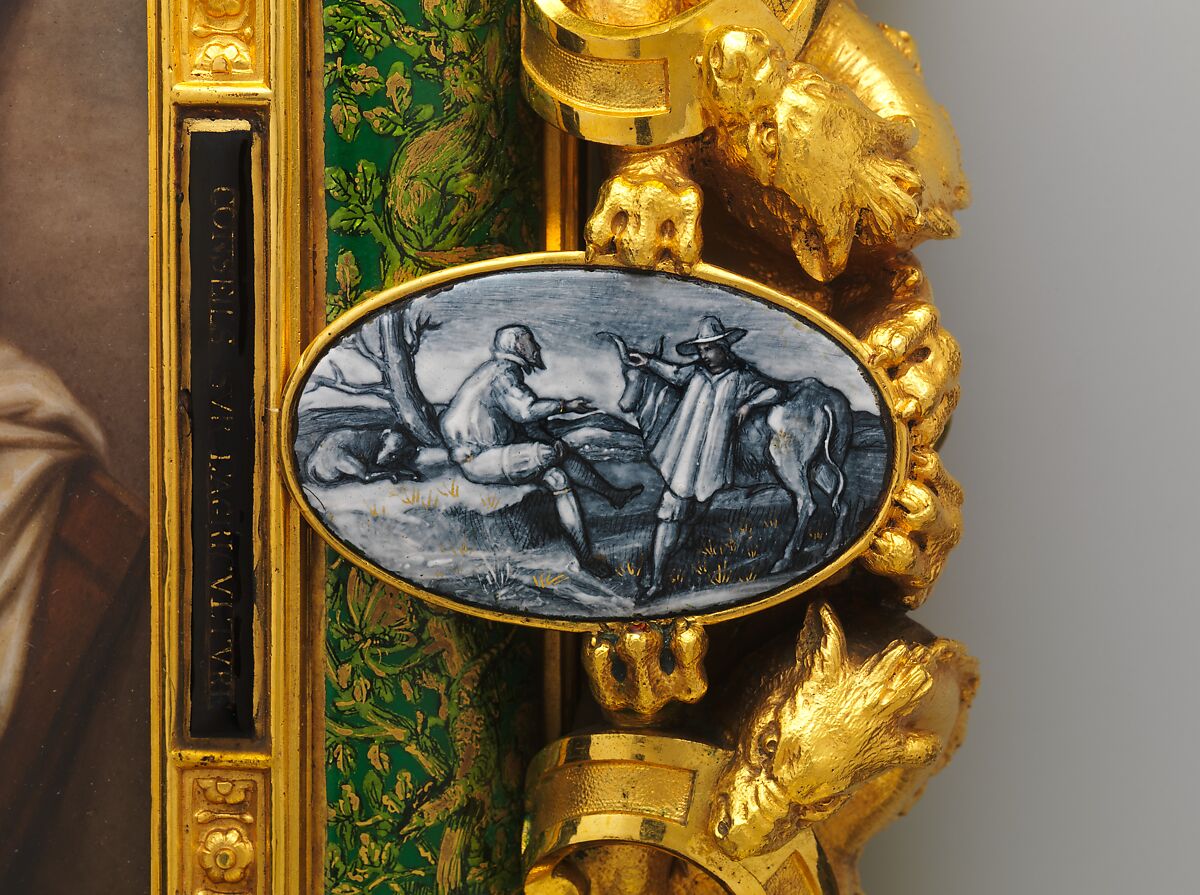 Plaque depicting Bernard Palissy, Sèvres Manufactory (French, 1740–present), Hard-paste porcelain decorated in polychrome enamels; gilt-bronze, polychrome enamel, biscuit-porcelain frame, French, Sèvres