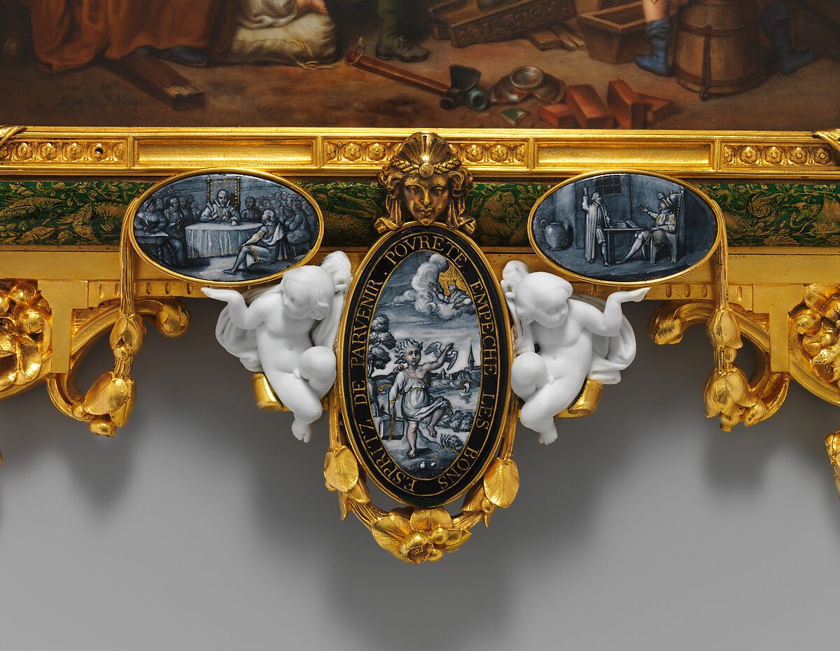 Plaque depicting Bernard Palissy, Sèvres Manufactory (French, 1740–present), Hard-paste porcelain decorated in polychrome enamels; gilt-bronze, polychrome enamel, biscuit-porcelain frame, French, Sèvres