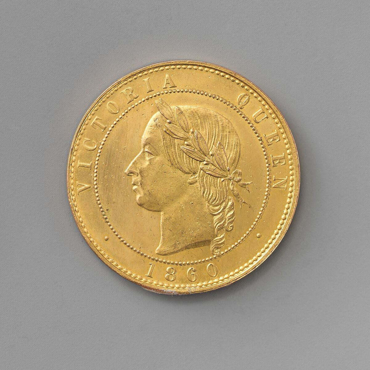 Pattern penny of Queen Victoria, Medalist: Joseph Moore (British, Birmingham 1817–1892 Birmingham), Gilt copper, British 