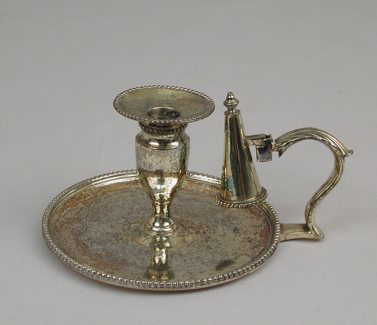 Taperstick, John Scofield (British, active 1776–96), Silver gilt, British, London 