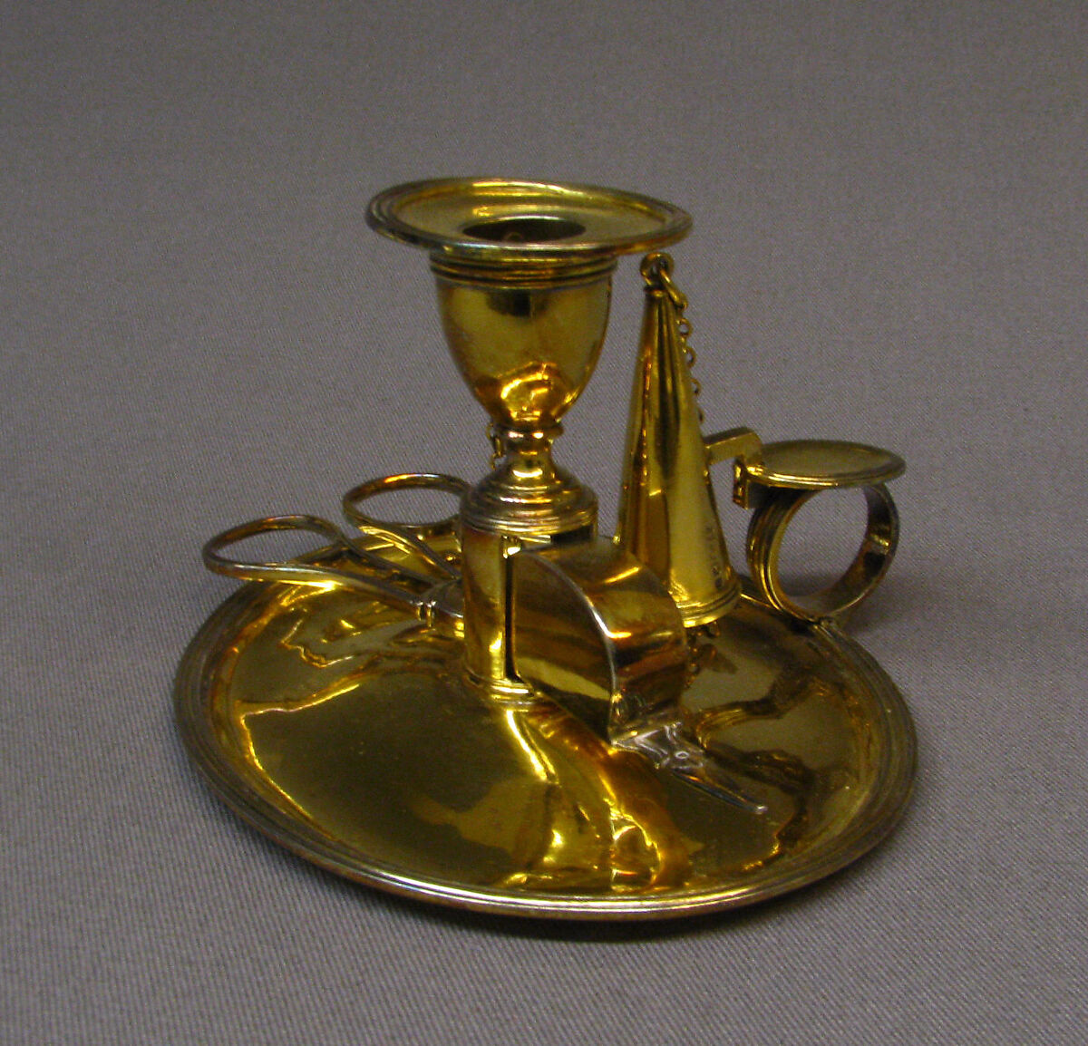Chamber candlestick, Candlestick by John Emes (active 1796–1808), Silver gilt, British, London 