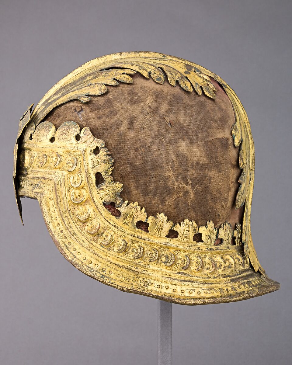 Sallet alla Veneziana, Steel, copper alloy, gold, velvet, Italian