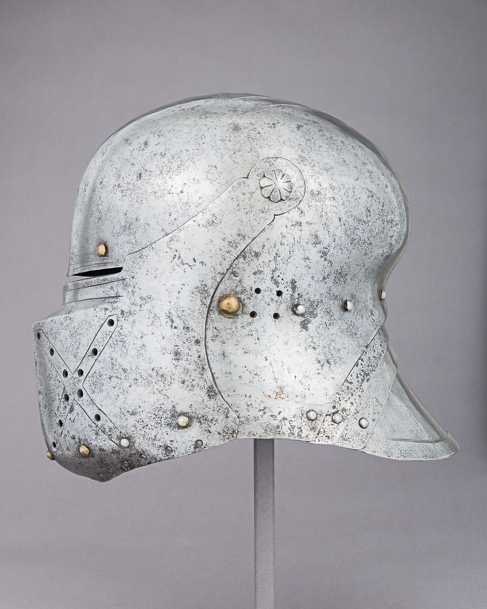 Sallet, Steel, copper alloy, leather, German