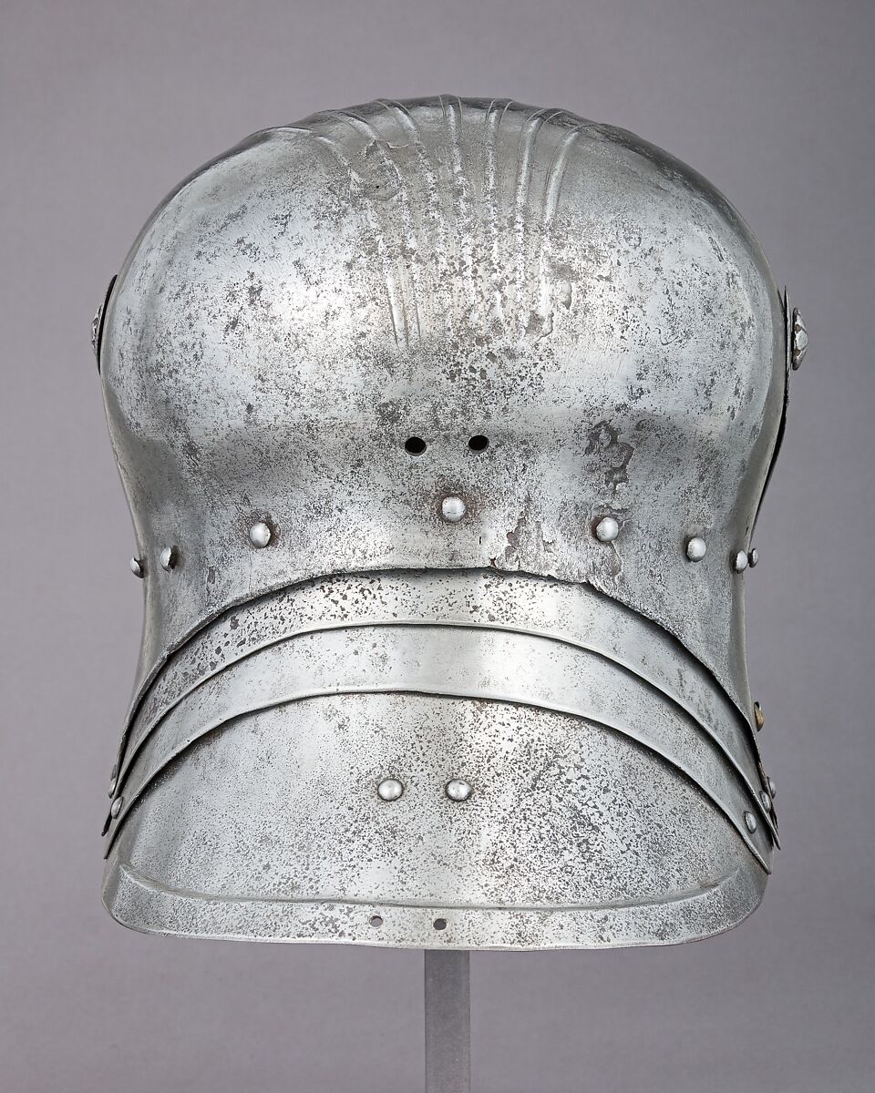 Sallet, Steel, copper alloy, leather, German