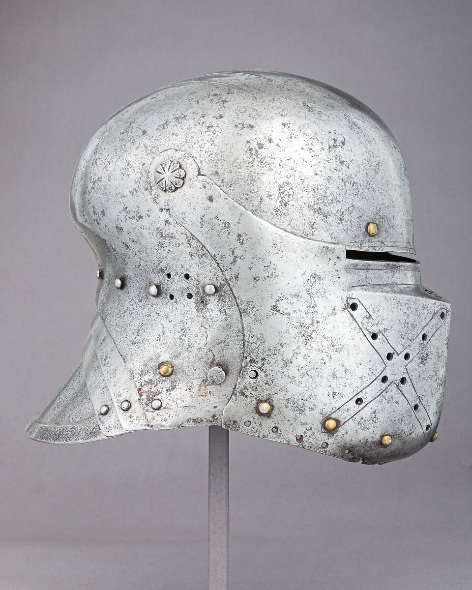 Sallet, Steel, copper alloy, leather, German