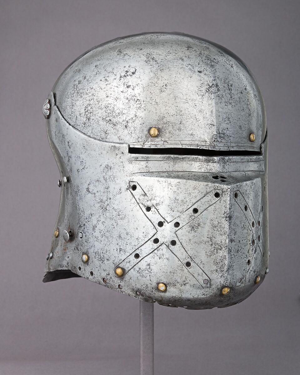 Sallet, Steel, copper alloy, leather, German 