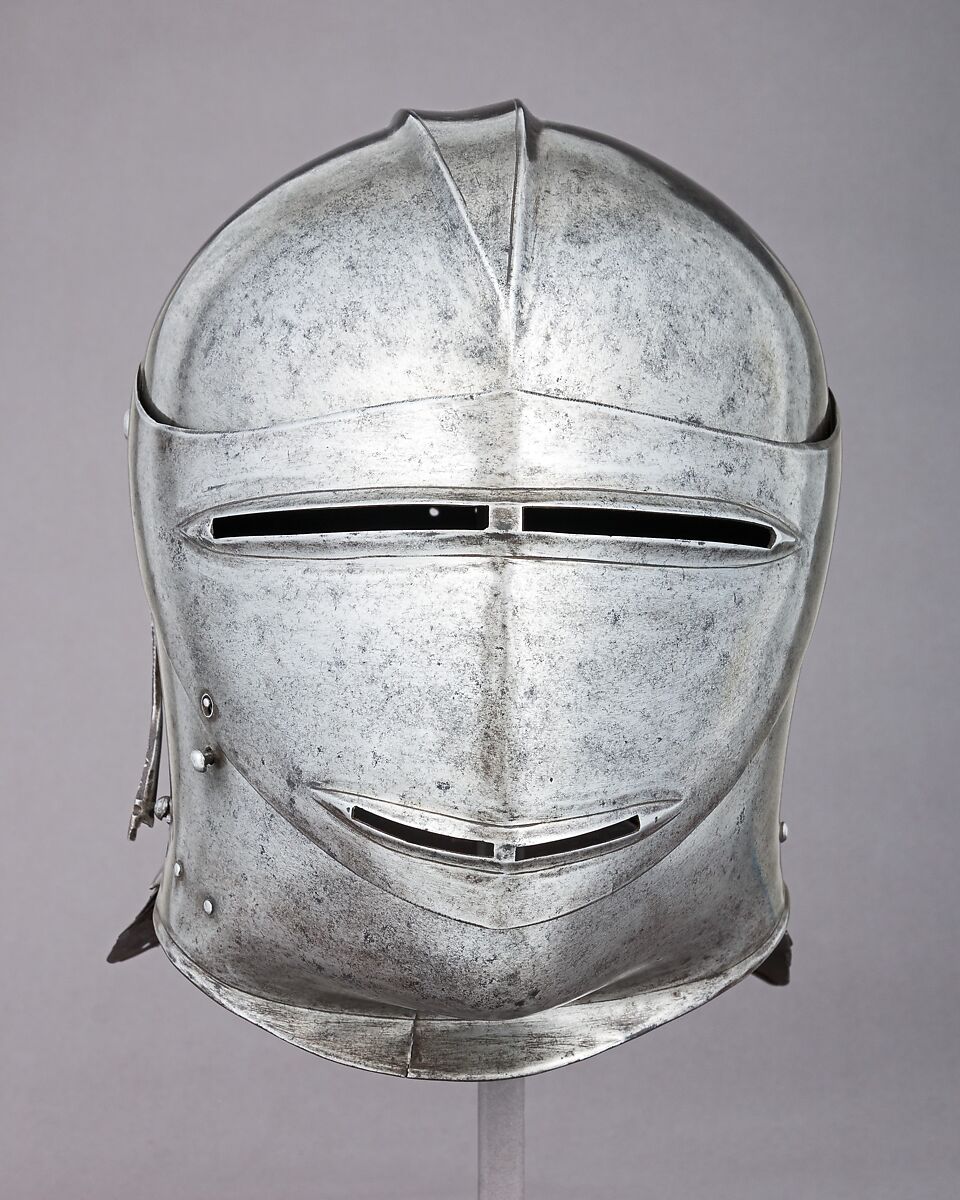 Close Helmet, Hans Maystetter (Austrian, Innsbruck, documented 1508–33), Steel, leather, Austrian, Innsbruck