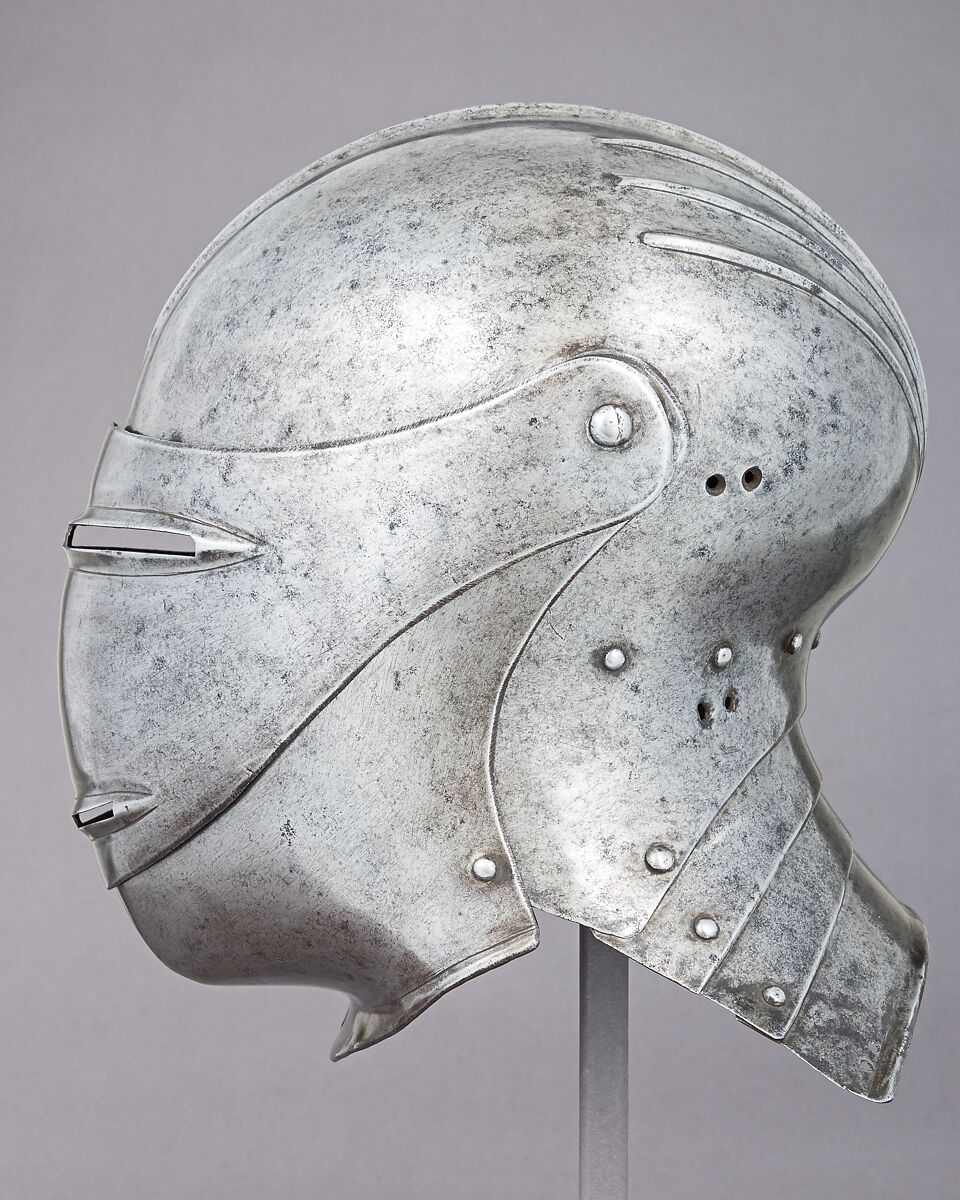 Close Helmet, Hans Maystetter (Austrian, Innsbruck, documented 1508–33), Steel, leather, Austrian, Innsbruck
