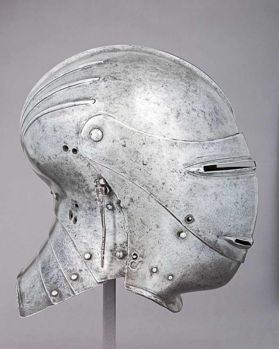 Close Helmet, Hans Maystetter (Austrian, Innsbruck, documented 1508–33), Steel, leather, Austrian, Innsbruck
