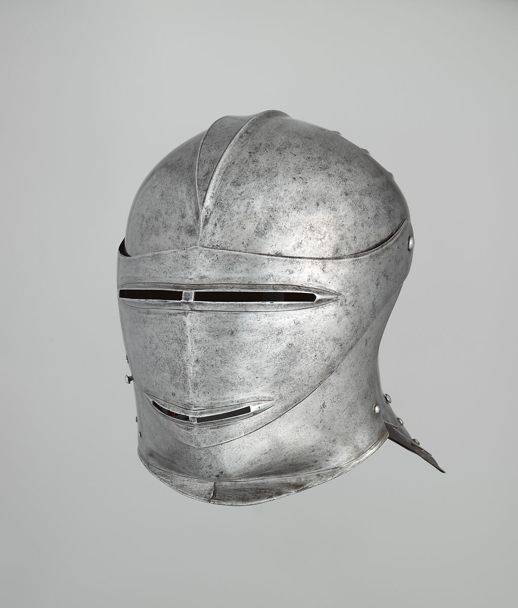 Close Helmet, Hans Maystetter (Austrian, Innsbruck, documented 1508–33), Steel, leather, Austrian, Innsbruck 