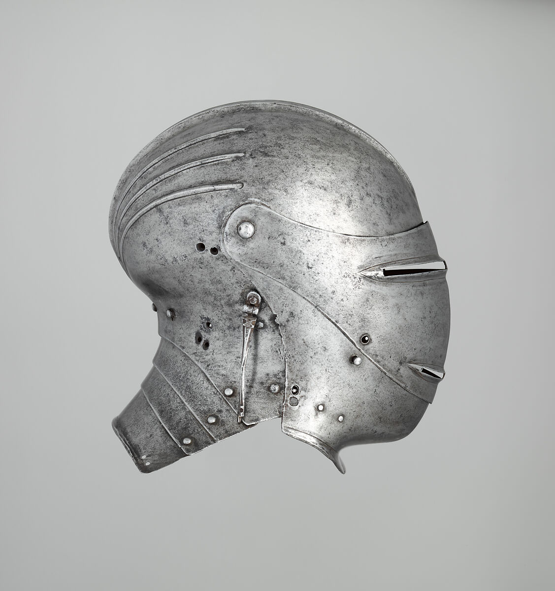 Close Helmet, Hans Maystetter (Austrian, Innsbruck, documented 1508–33), Steel, leather, Austrian, Innsbruck