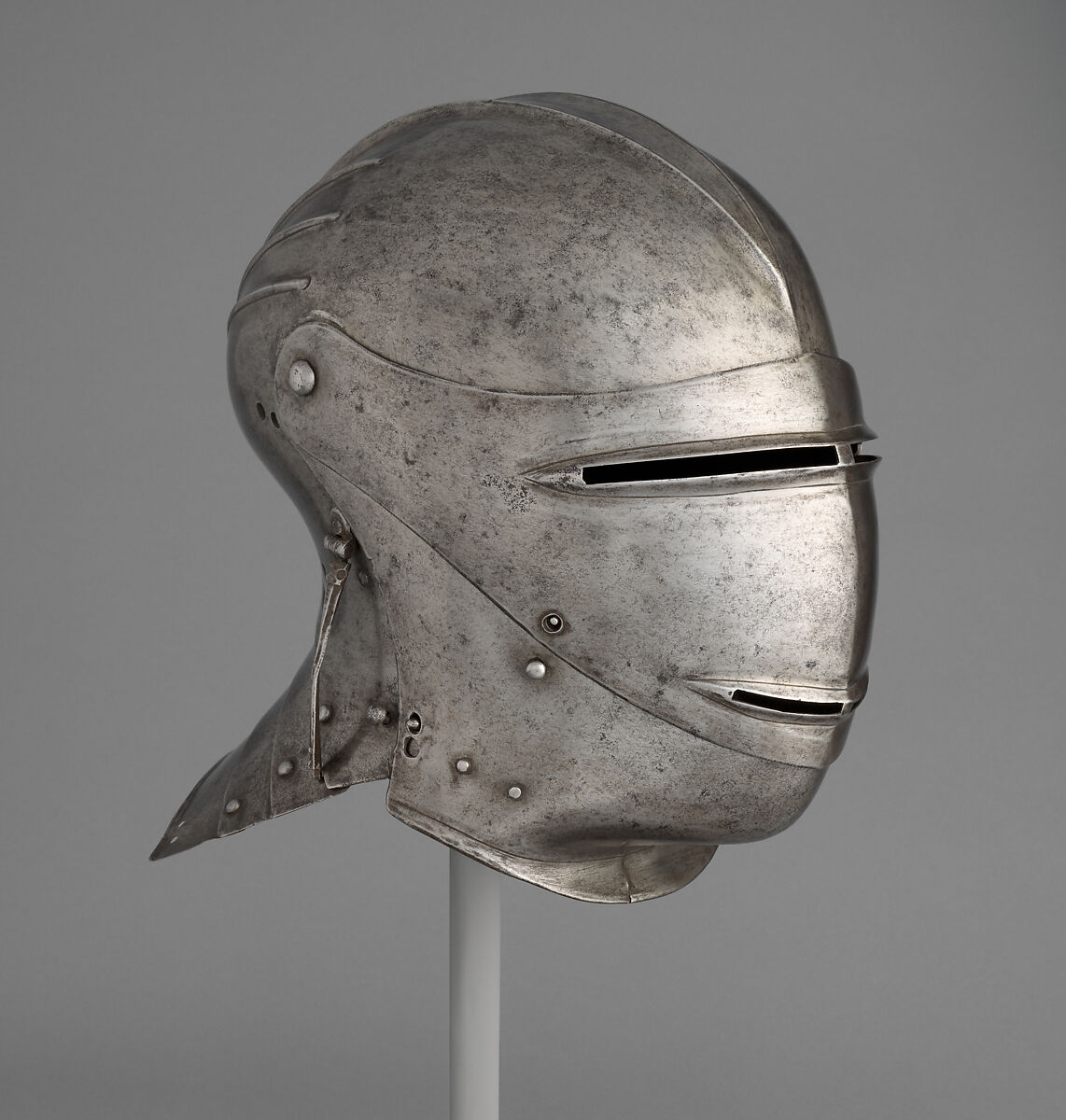Close Helmet, Hans Maystetter (Austrian, Innsbruck, documented 1508–33), Steel, leather, Austrian, Innsbruck