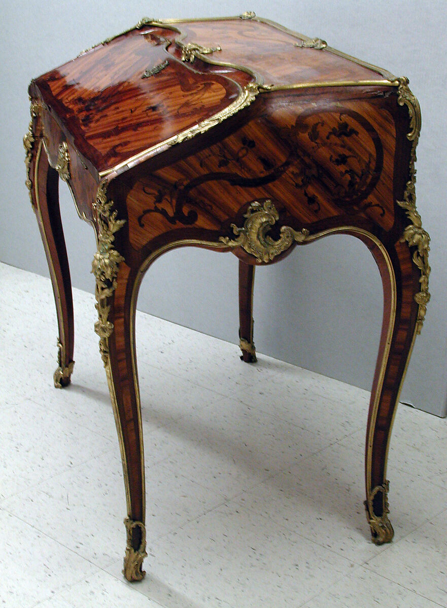 Slant-top desk (secrétaire en pente), Attributed to Bernard II van Risenburgh (ca. 1696–ca. 1767), Oak veneered with bois satiné and end cut wood, leather, gilt bronze, French