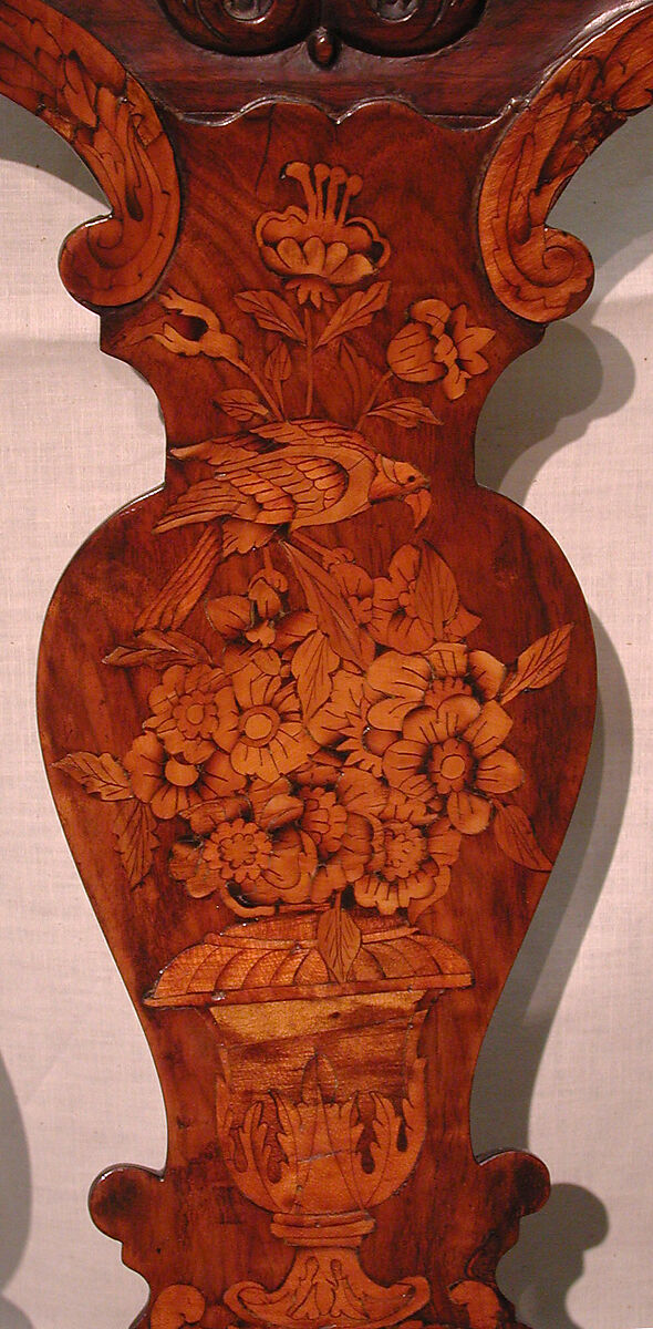 Side chair (one of a pair), Walnut, marquetry woods; the marquetry added at a later time, probably in the late 19th century, Dutch