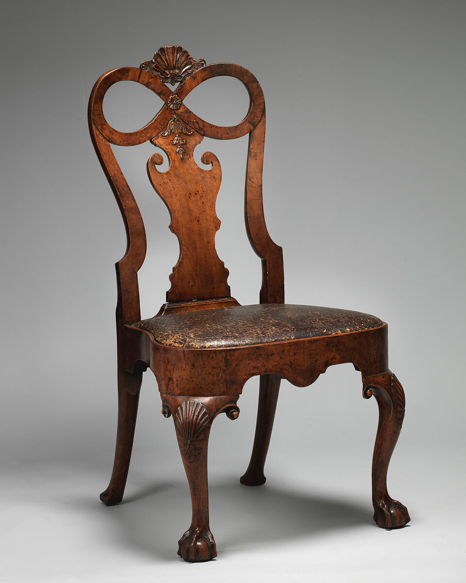 Side chair (one of a pair), Walnut, walnut veneer, British 