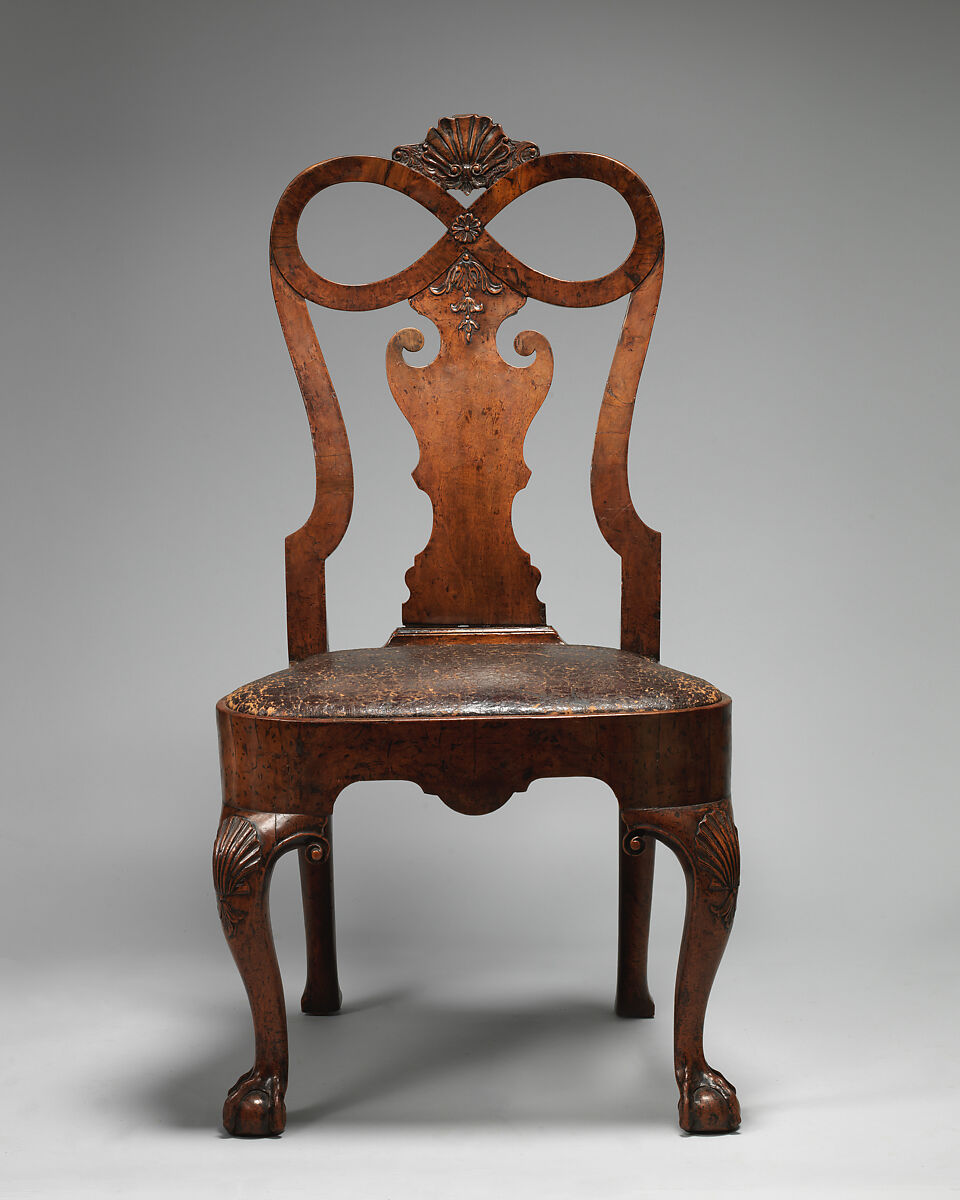 Side chair (one of a pair), Walnut, walnut veneer, British
