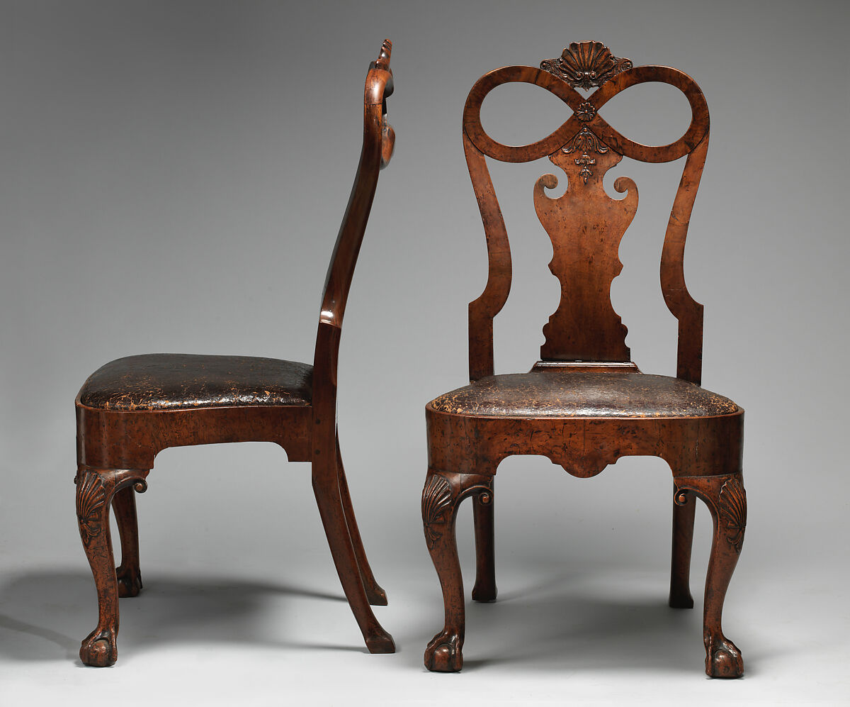 Side chair (one of a pair), Walnut, walnut veneer, British