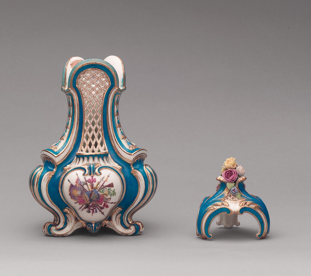 Vase with cover (vase pot-pourri triangle) (one of a pair), Sèvres Manufactory (French, 1740–present), Soft-paste porcelain, French, Sèvres 