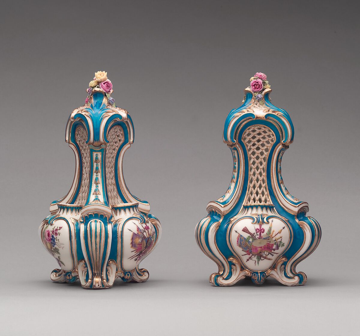 Vase with cover (vase pot-pourri triangle) (one of a pair), Sèvres Manufactory (French, 1740–present), Soft-paste porcelain, French, Sèvres