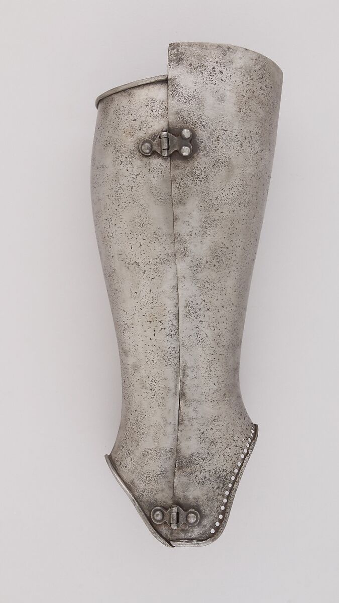 Pair of Greaves, Steel, leather, Italian