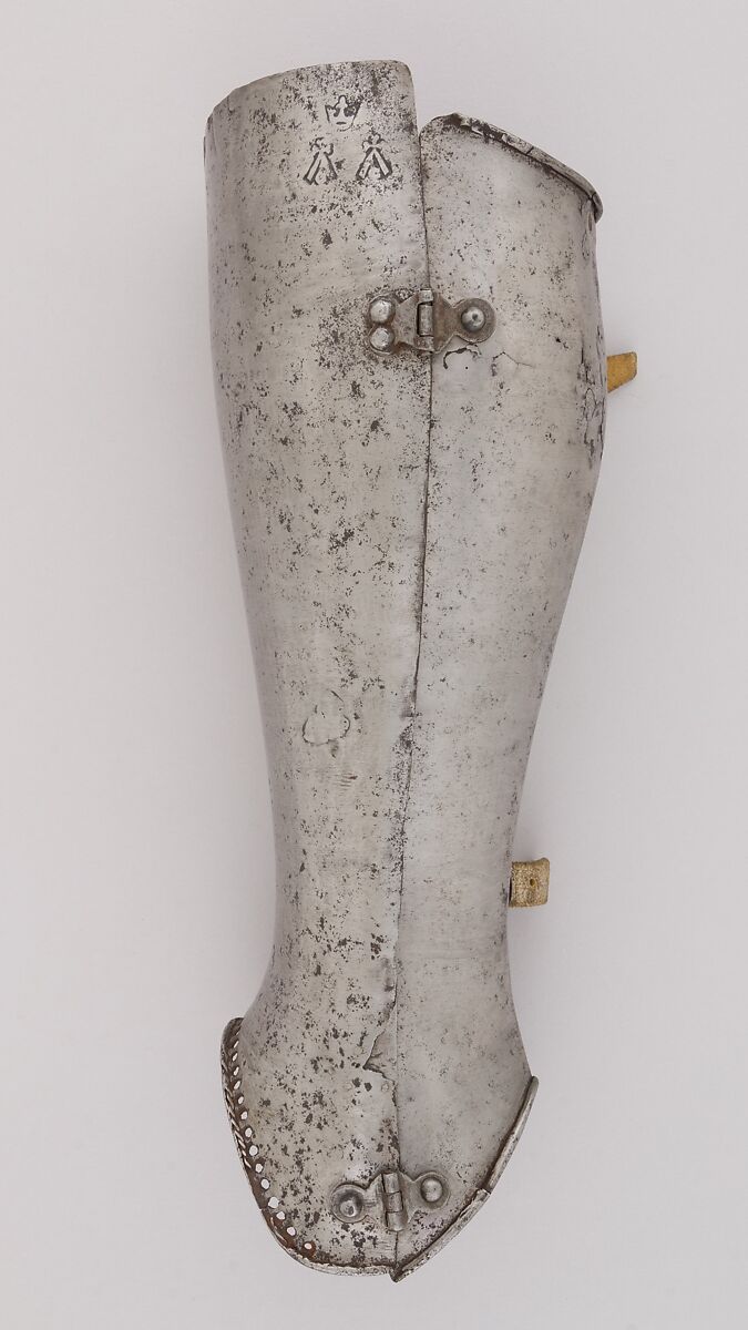 Pair of Greaves, Steel, leather, Italian