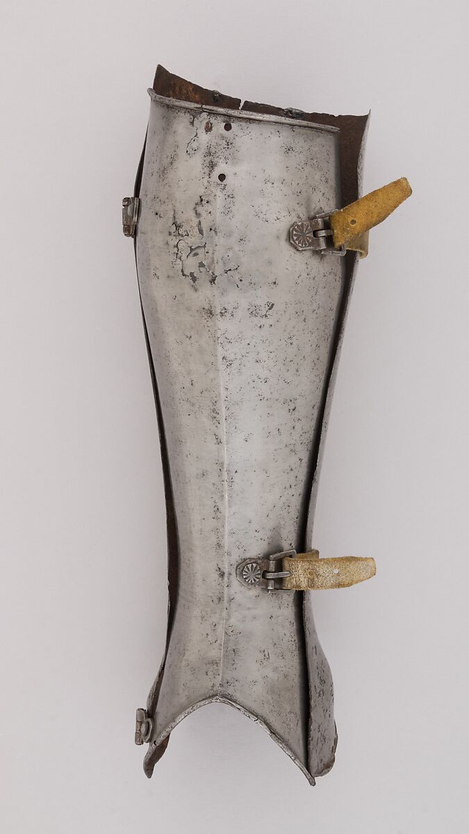 Pair of Greaves, Steel, leather, Italian