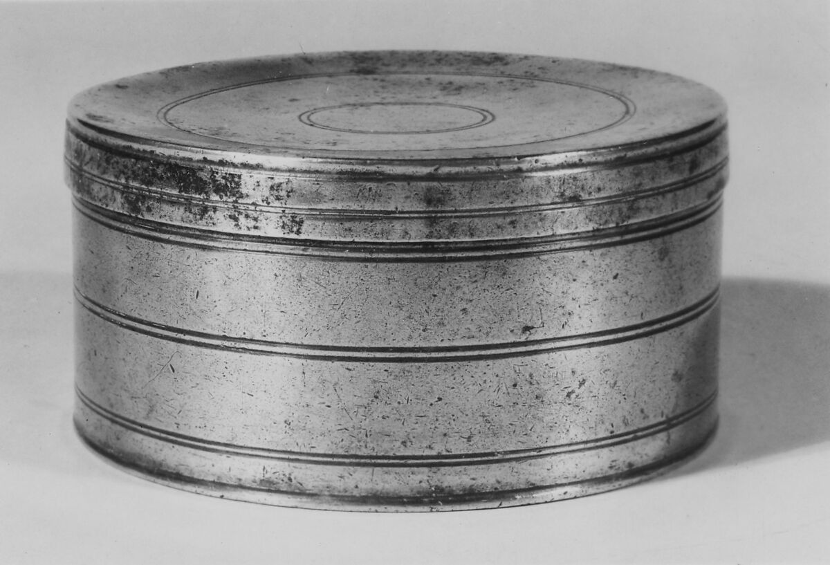 Covered Box, Joseph Leddel Sr. (ca. 1690–1754), Pewter, American
