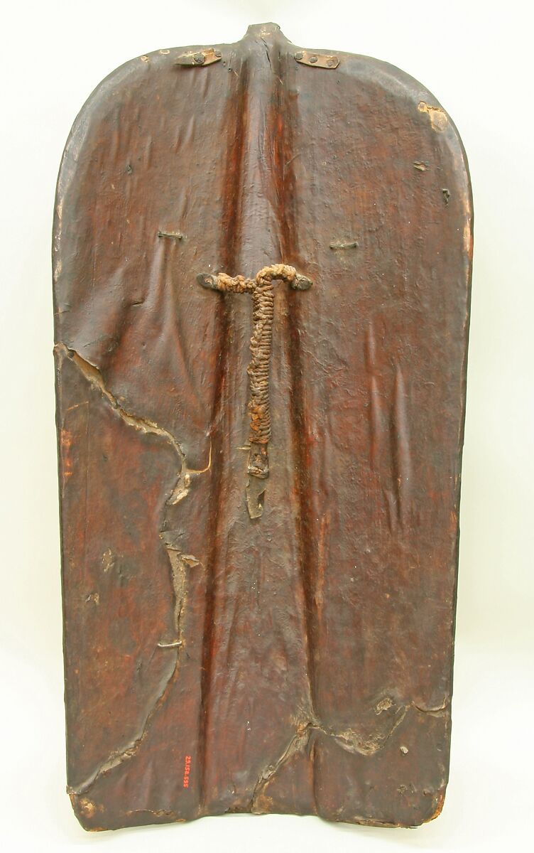 Infantry Shield (Pavise), Wood, leather, gesso, silver foil, polychromy, Bohemian, possibly Chomutov (now Czech Republic)