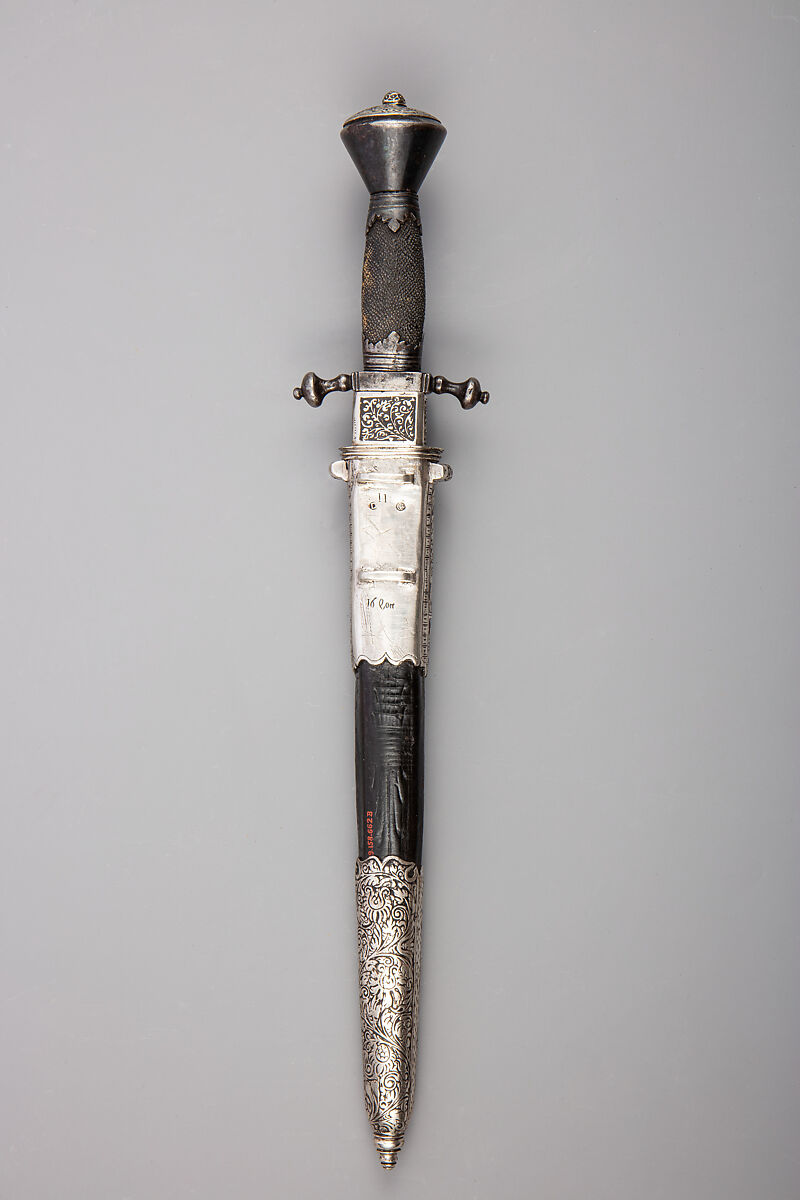Dagger with Scabbard, Wolf Paller (German, Dresden, died 1583), Steel, silver, ray skin, leather, wood, German, Dresden