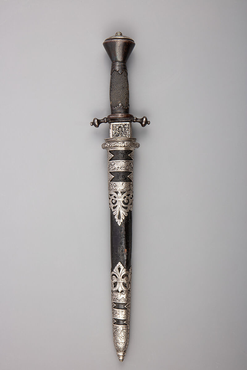 Dagger with Scabbard, Wolf Paller (German, Dresden, died 1583), Steel, silver, ray skin, leather, wood, German, Dresden