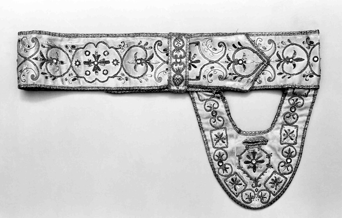 Sword Belt, Silk, spangles, mettalic yarn and coils, French