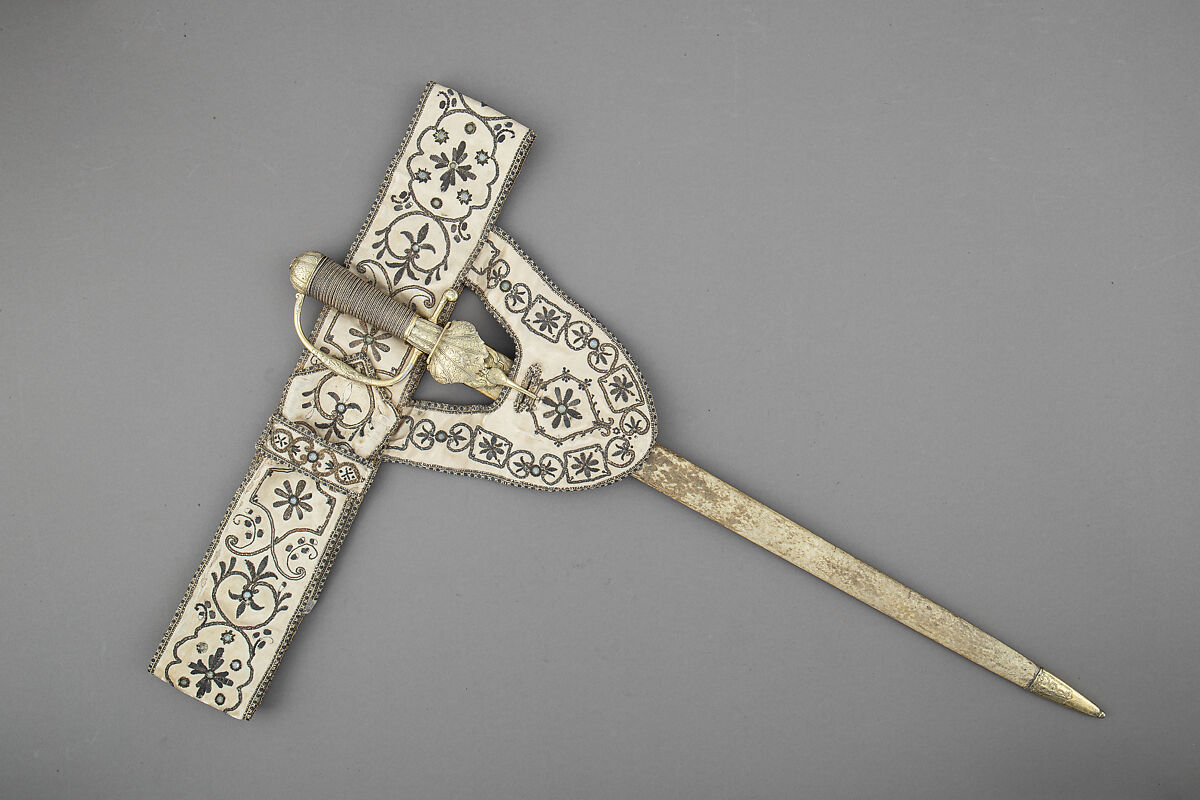 Sword Belt, Silk, spangles, mettalic yarn and coils, French