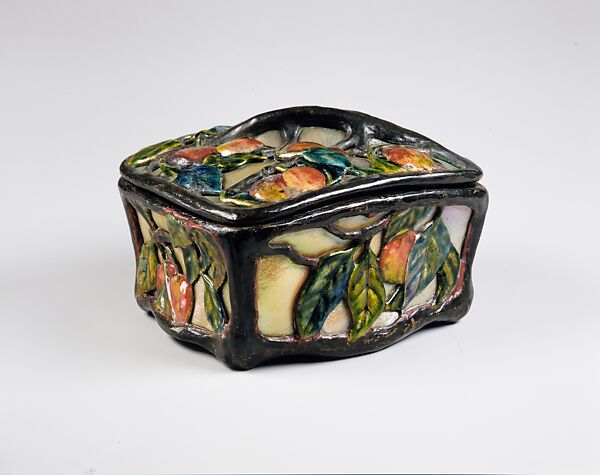Covered Box, Designed by Louis C. Tiffany (American, New York 1848–1933 New York), Favrile glass, enamel on copper, American