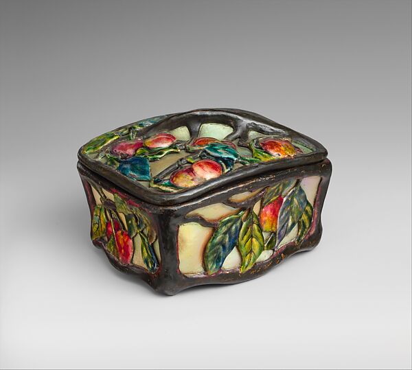 Covered Box, Designed by Louis C. Tiffany (American, New York 1848–1933 New York), Favrile glass, enamel on copper, American 