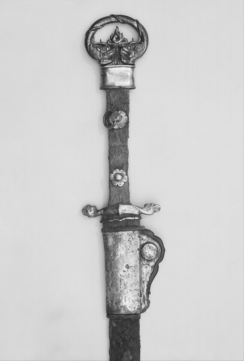 Sword with Scabbard Mounts, Iron, bronze, gold, silver, wood, Chinese