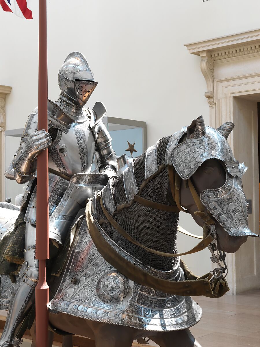 Horse Armor Made for Johann Ernst, Duke of Saxony-Coburg (1521–1553), Kunz Lochner (German, Nuremberg, 1510–1567), Steel, leather, copper alloy, textile, German, Nuremberg