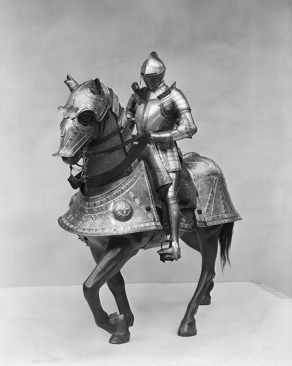 Horse Armor Made for Johann Ernst, Duke of Saxony-Coburg (1521–1553), Kunz Lochner (German, Nuremberg, 1510–1567), Steel, leather, copper alloy, textile, German, Nuremberg