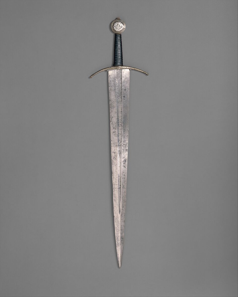 Sword, Steel, silver, copper alloy, leather, Western European