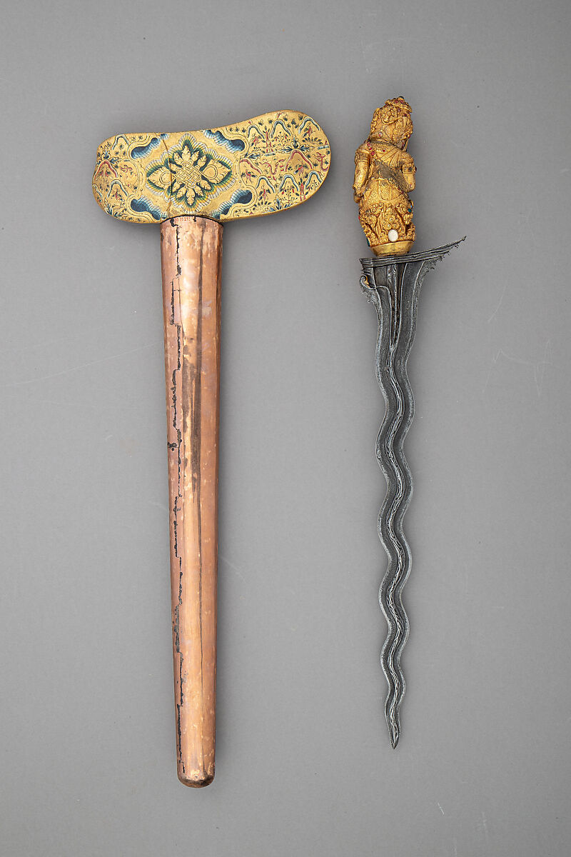 Kris with Sheath, Steel, wood, copper, gold, semiprecious stones, turquoise, pigment, Balinese