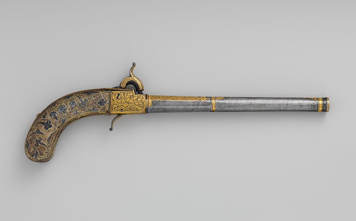 Percussion Pistol, Steel, silver, gold, niello, Caucasian, probably Tbilisi, Georgia or Dagestan
