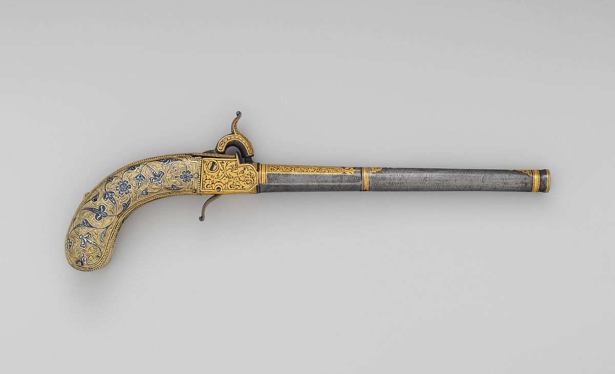 Percussion Pistol, Steel, silver, gold, niello, Caucasian, probably Tbilisi, Georgia or Dagestan 