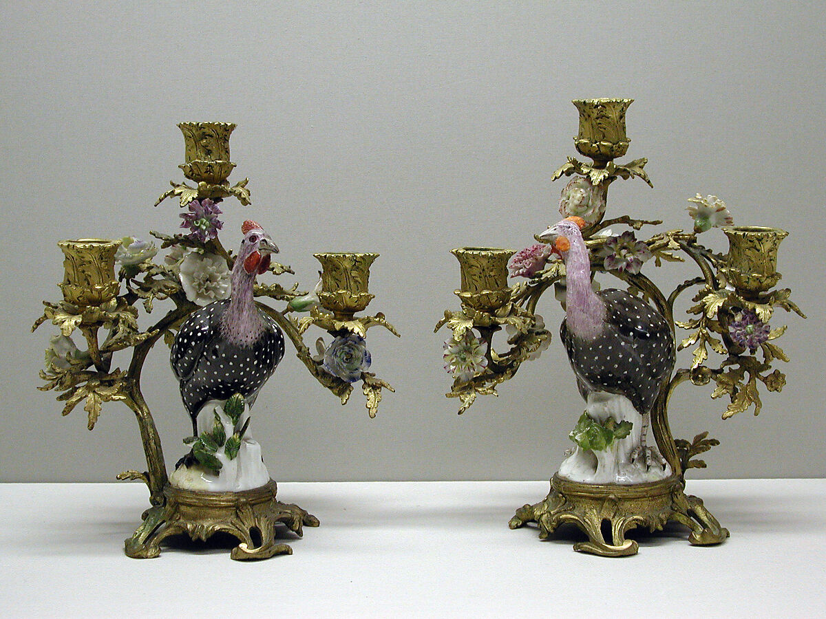 Candelabra with Meissen bird (one of a pair), Meissen Manufactory (German, 1710–present), Gilt bronze and porcelain, German, Meissen with French mounts