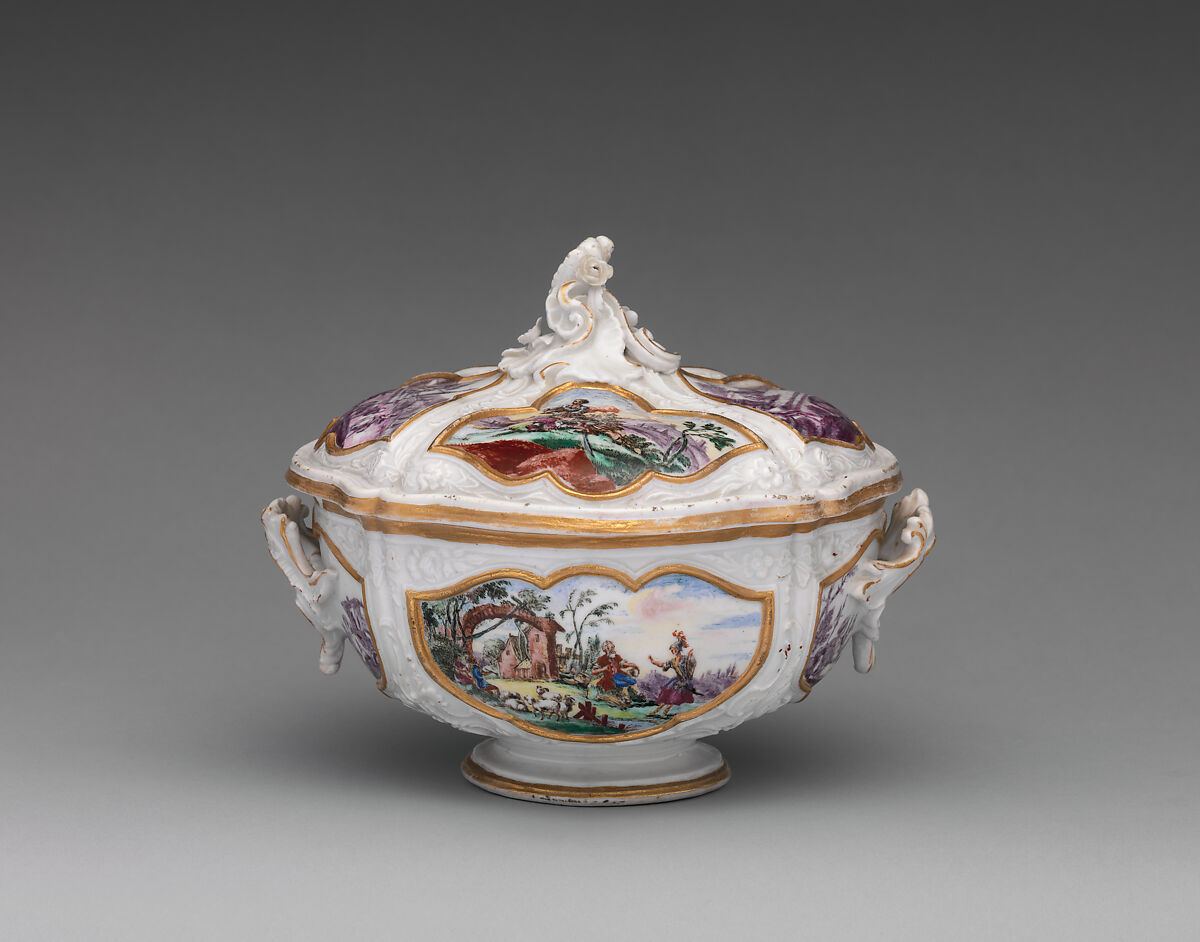 Covered bowl and stand, Le Nove Porcelain Manufactory, Hard-paste porcelain, Italian, Nove