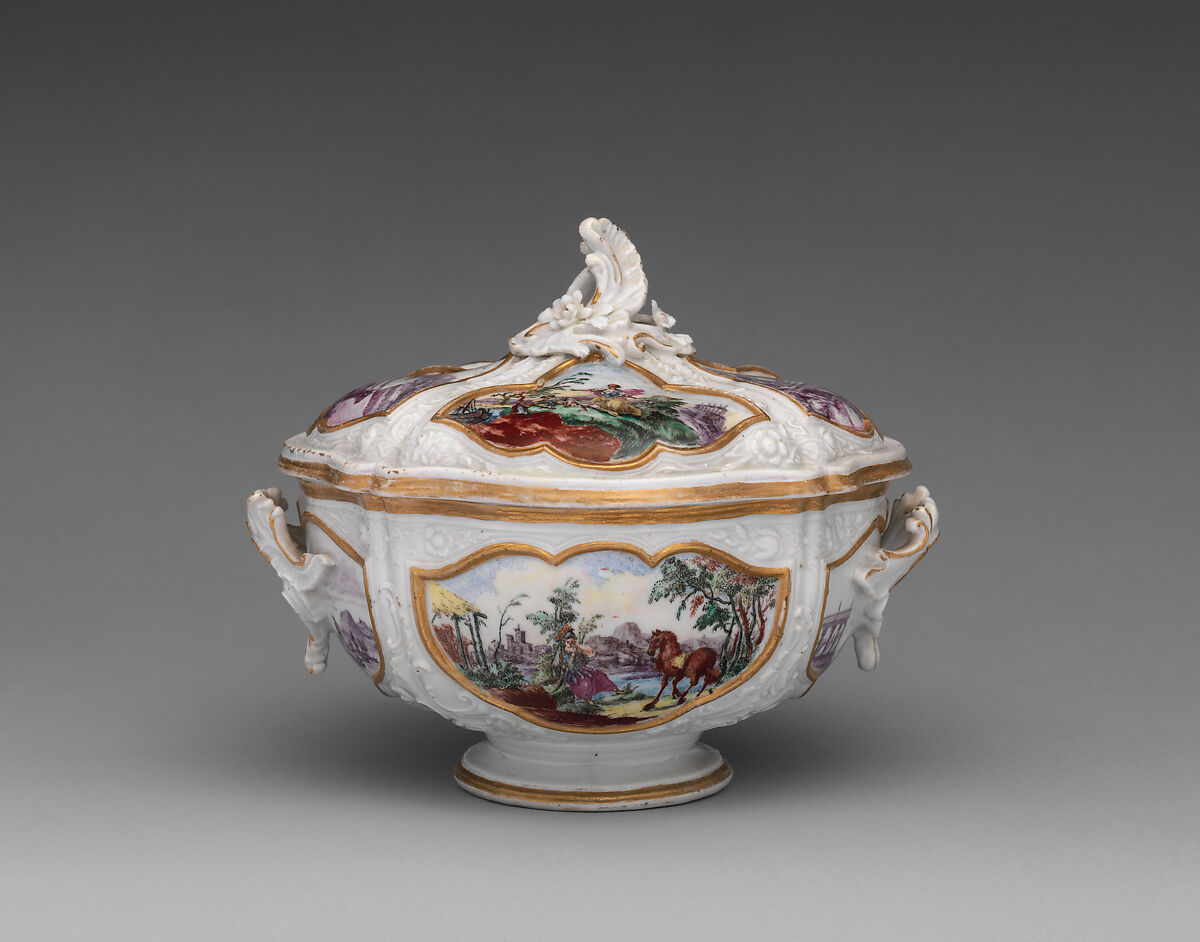 Covered bowl and stand, Le Nove Porcelain Manufactory, Hard-paste porcelain, Italian, Nove