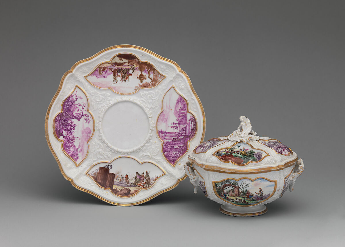 Covered bowl and stand, Le Nove Porcelain Manufactory, Hard-paste porcelain, Italian, Nove 