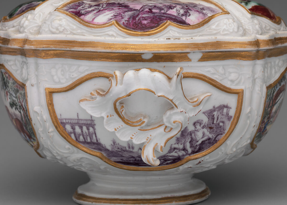 Covered bowl and stand, Le Nove Porcelain Manufactory, Hard-paste porcelain, Italian, Nove