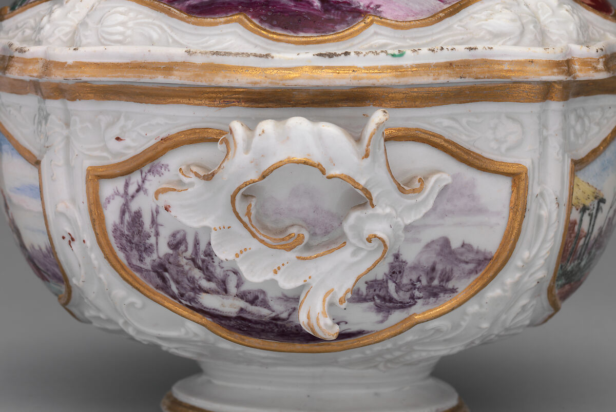Covered bowl and stand, Le Nove Porcelain Manufactory, Hard-paste porcelain, Italian, Nove
