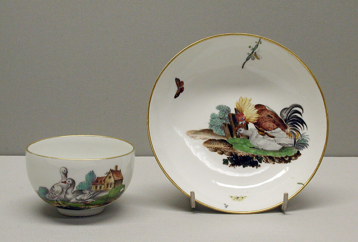 Teacup and saucer, Höchst Manufactory (German, 1746–1796), Hard-paste porcelain, German, Höchst 