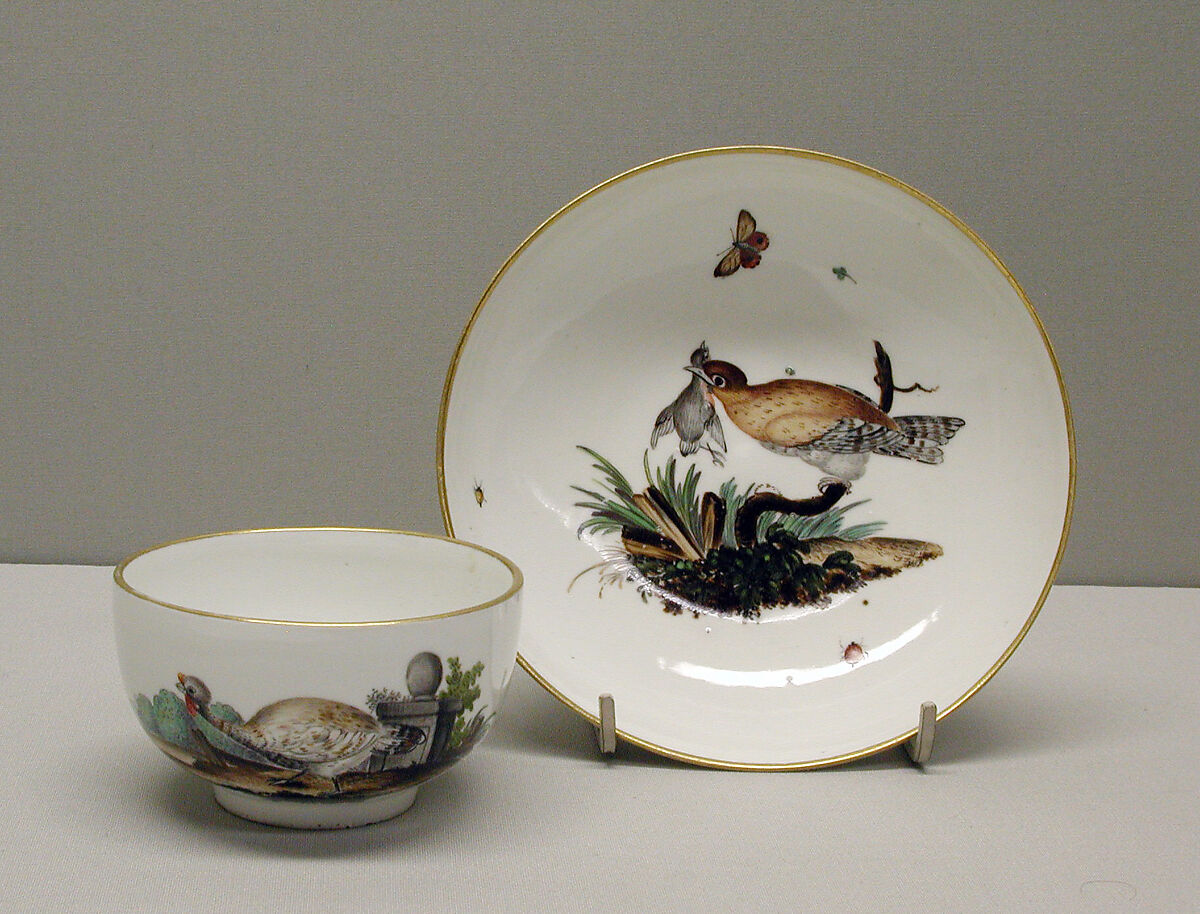 Teacup and saucer, Höchst Manufactory (German, 1746–1796), Hard-paste porcelain, German, Höchst 