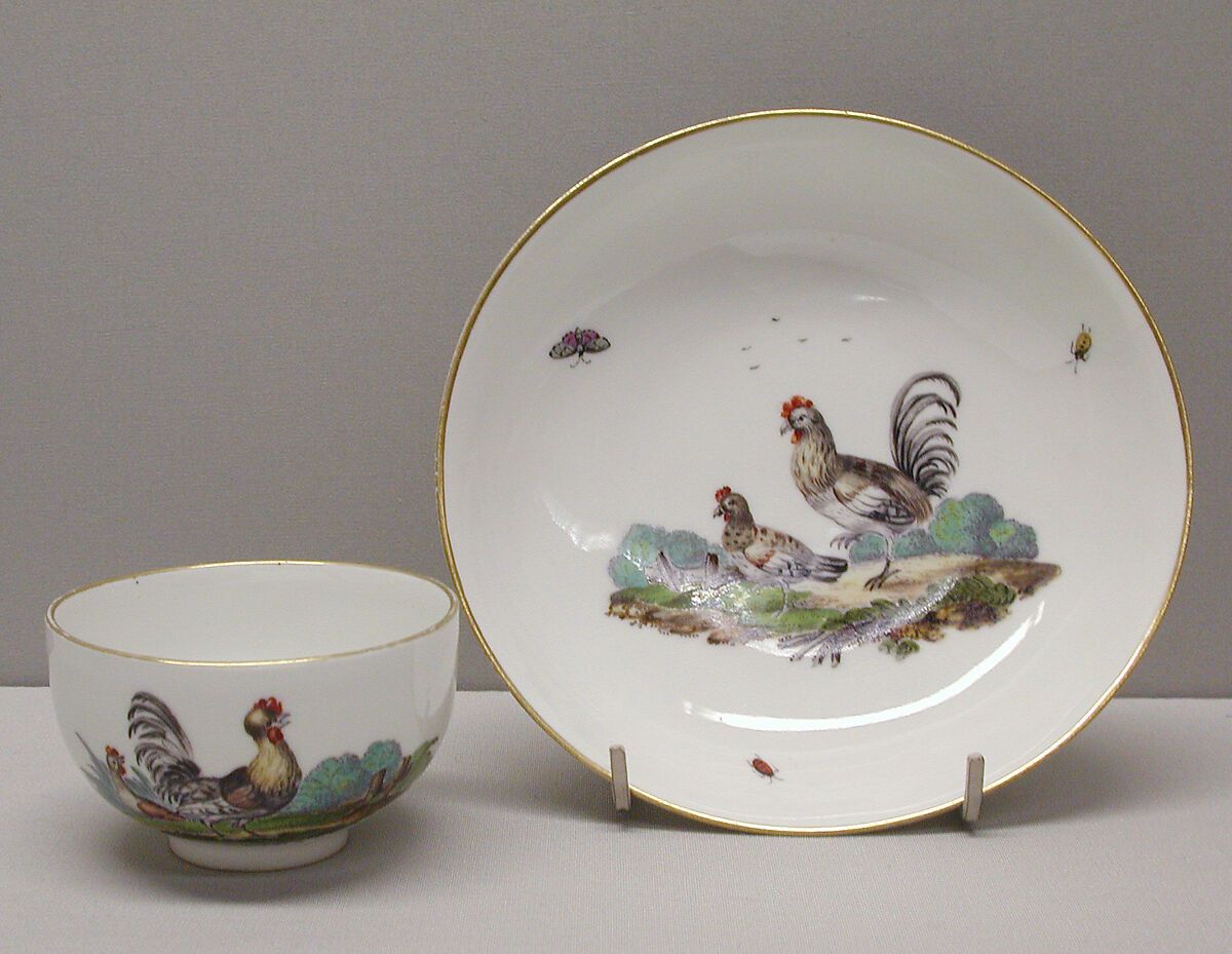 Teacup and saucer, Höchst Manufactory (German, 1746–1796), Hard-paste porcelain, German, Höchst 